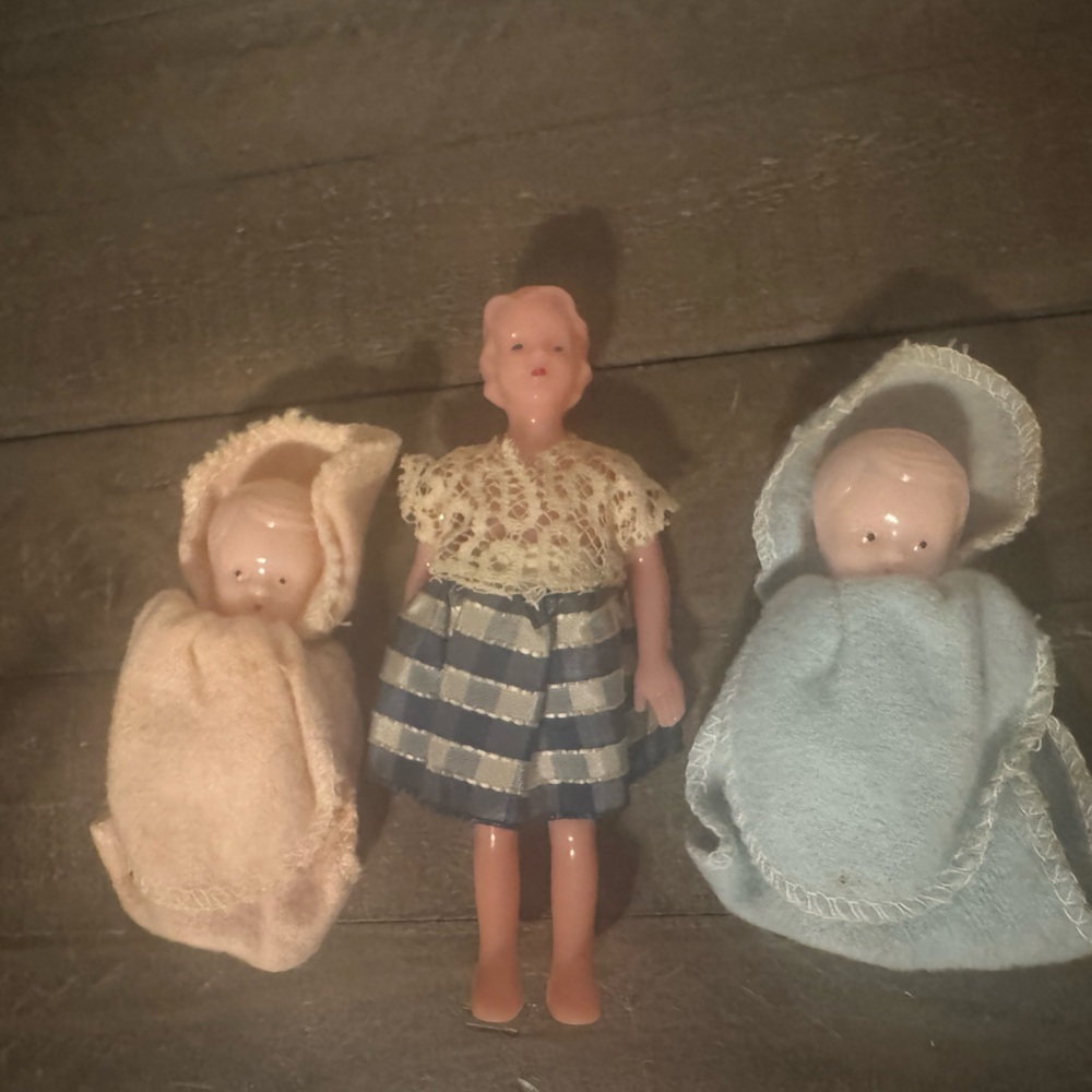 Vintage Dolls with Blue and Cream Outfits